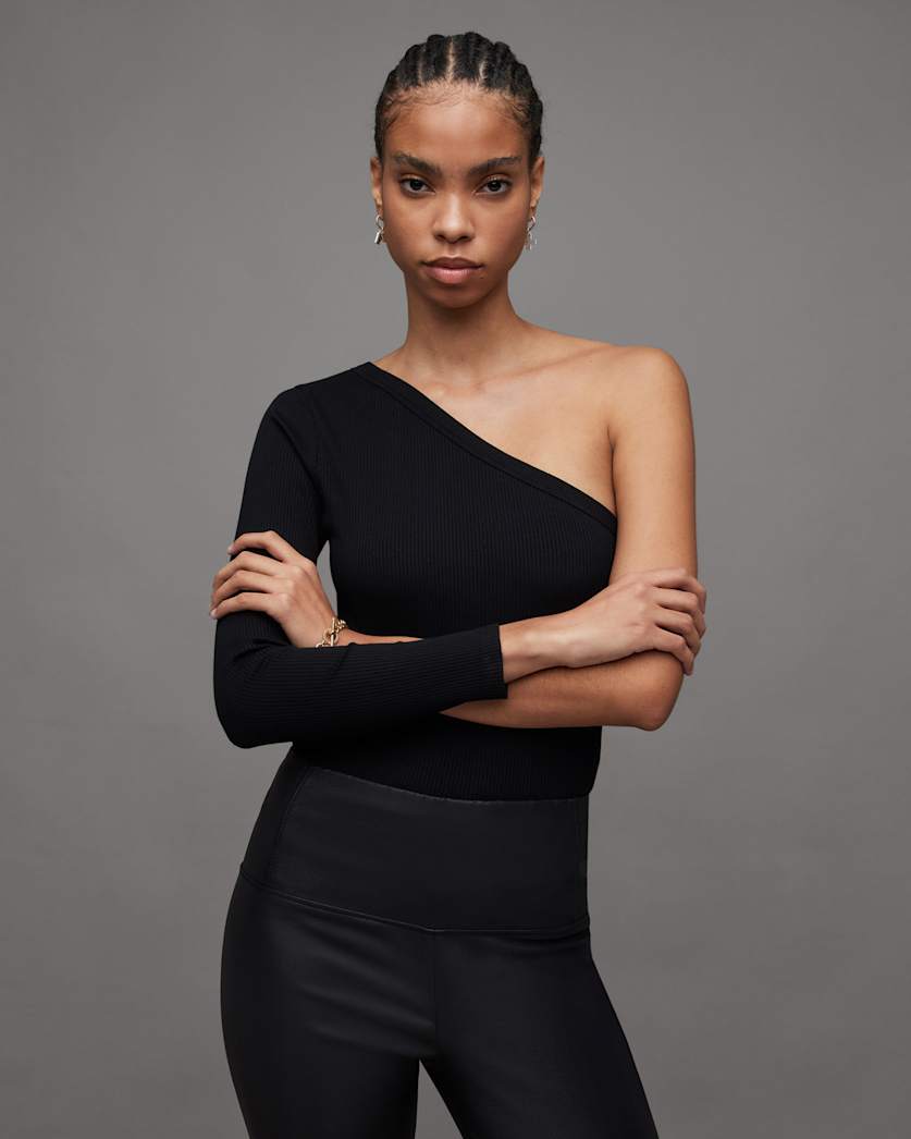 Stef One Sleeve Asymmetric Ribbed Top