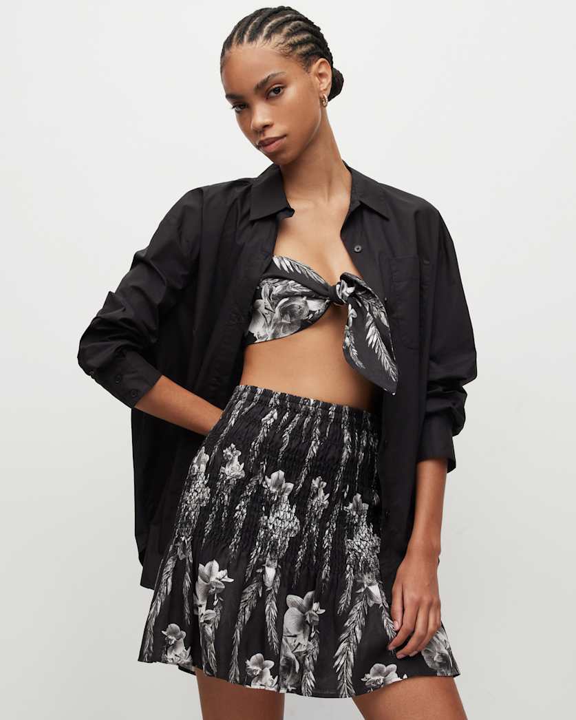 Riah Mia Linen Floral Bandeau Tie Top