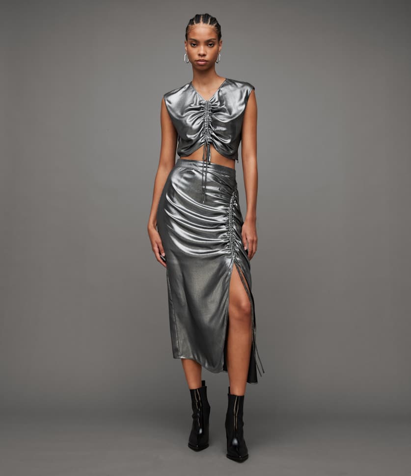 Carla Gathered Metallic Matching Co-Ord  large