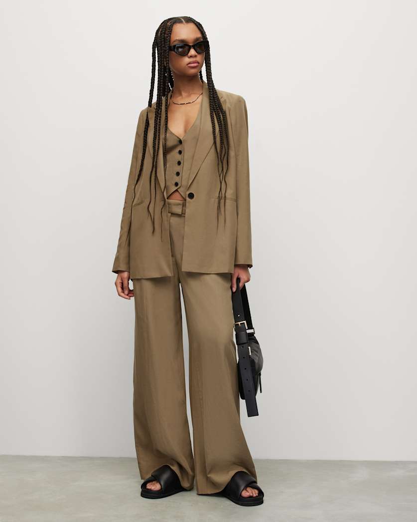 Deri Lyn Linen Blend Wide Leg Trousers