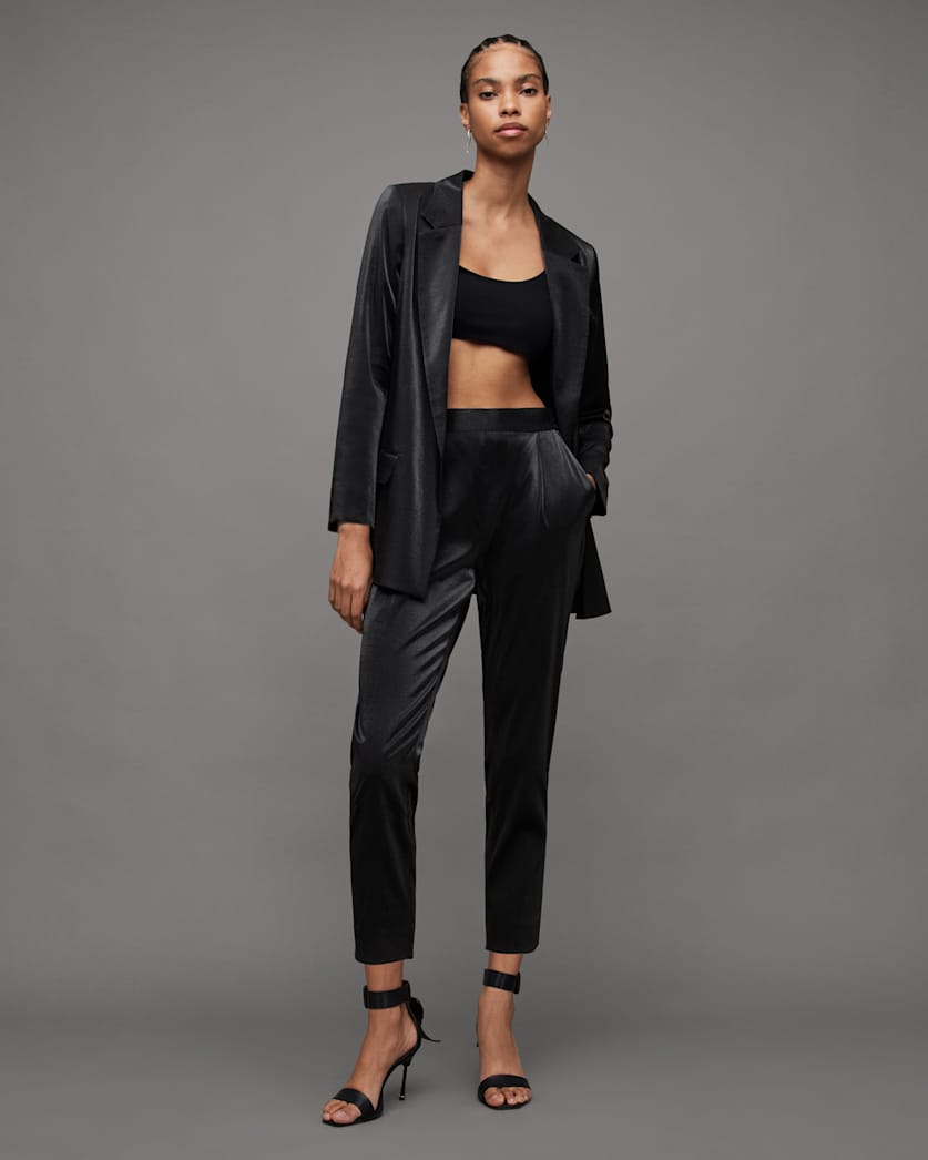 Aleida Mid-Rise Tapered Shiny Trousers