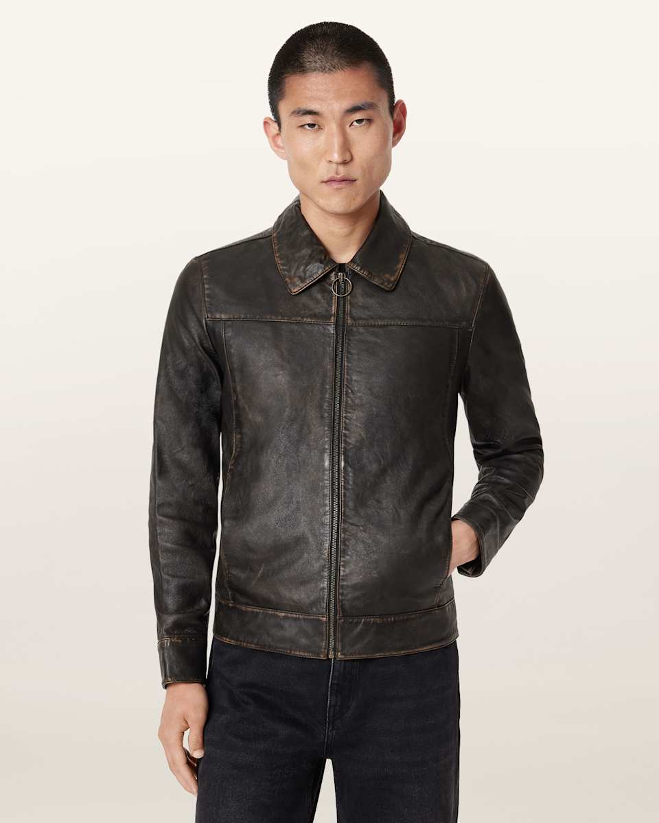 Alkan Zip Up Two Tone Leather Jacket