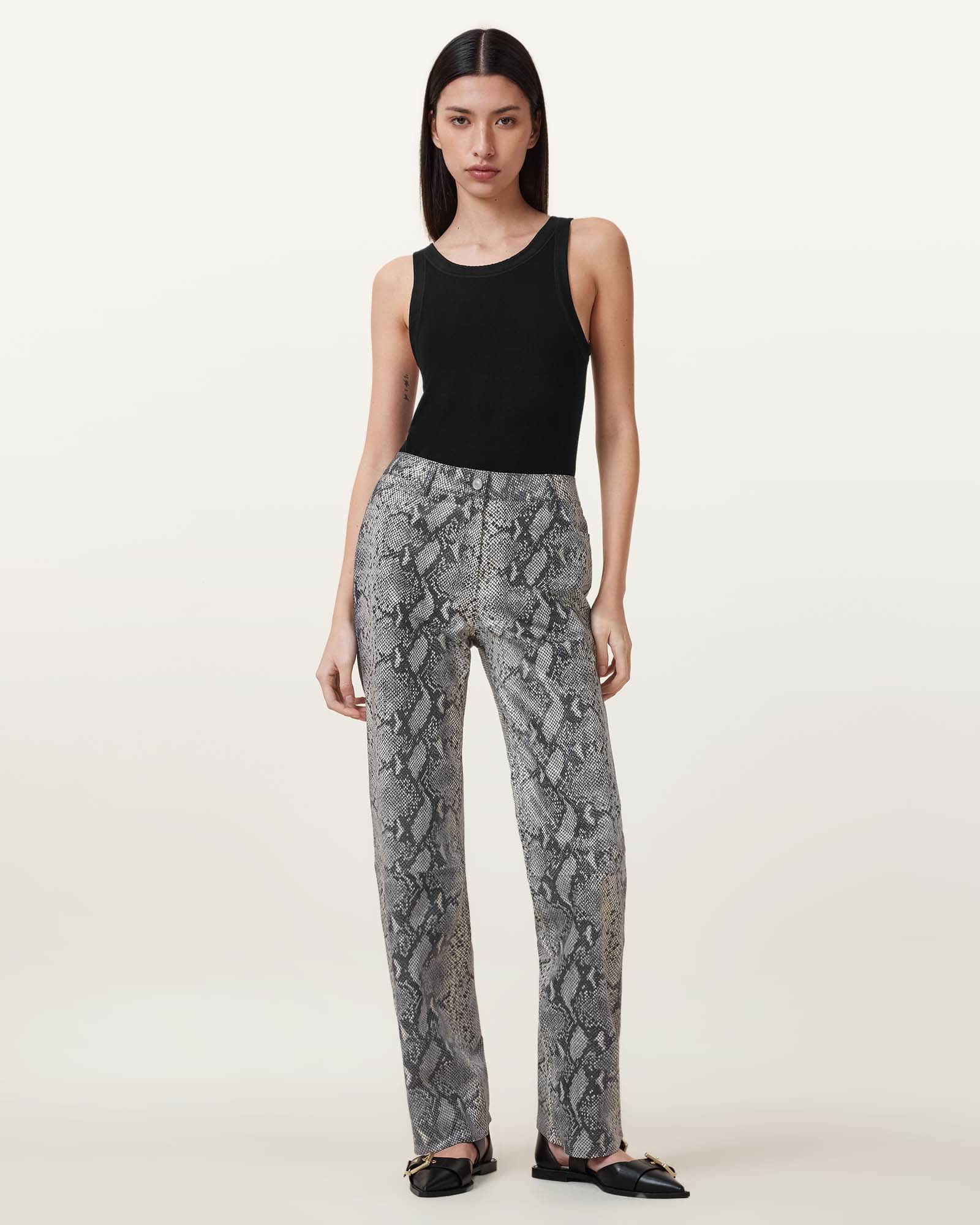 Saige Snake Skin Effect Leather Trousers