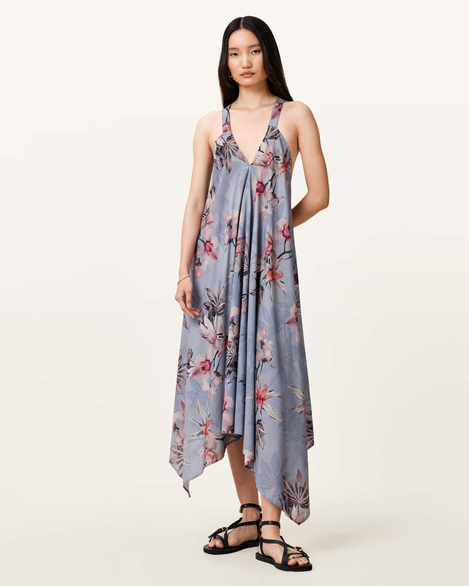 Lil Asymmetric Floral Print Midi Dress