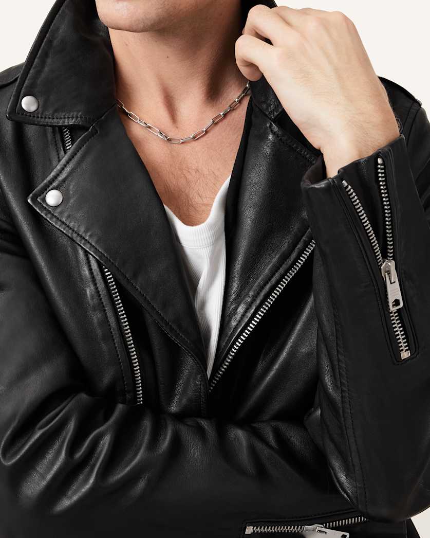 Milo Asymmetric Zip Leather Biker Jacket