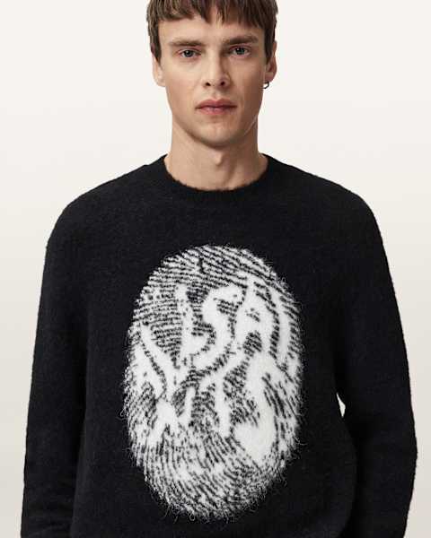 Pull Homme All Saints Rivven Oversize Taille M - Maille Côtelée Noir Coton Laine