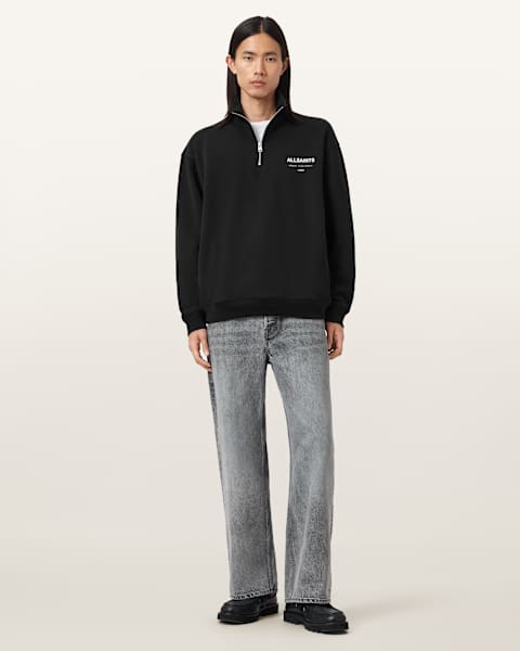 ALLSAINTS Men's Navy 1/4 Zip Sweater - Relaxed Fit, Long Sleeve, 100% Cotton Jumper