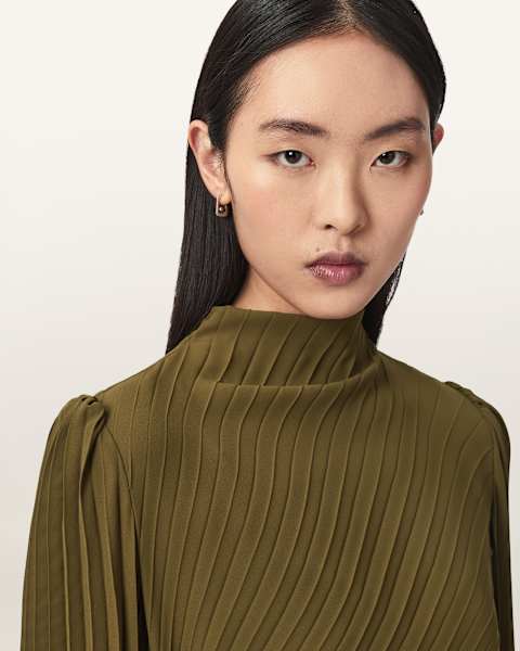 Milena Asymmetric Pleated Midi Dress