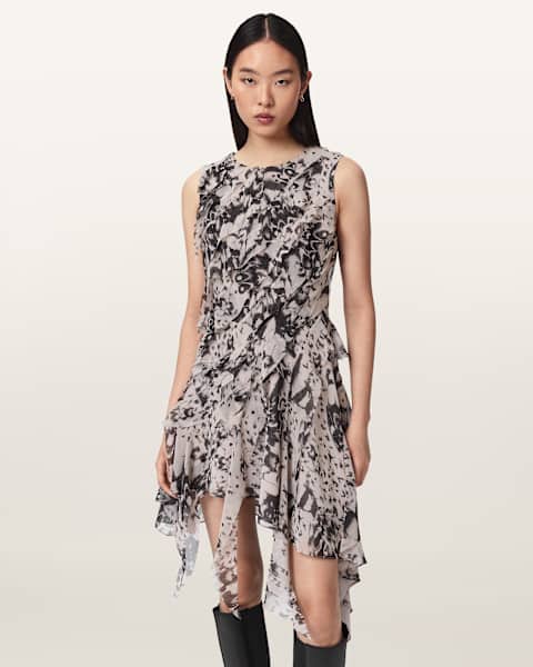 all saints party dress Solstice Long Sleeve Sequin Mini Dress Black