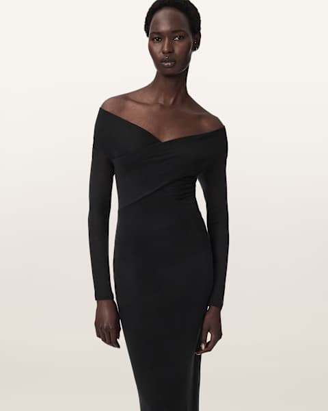 black dress printed SELENA Long Dress Goddess Black Raven Maxi Open Back Cotton Festival B –  AJJAYA main image 1