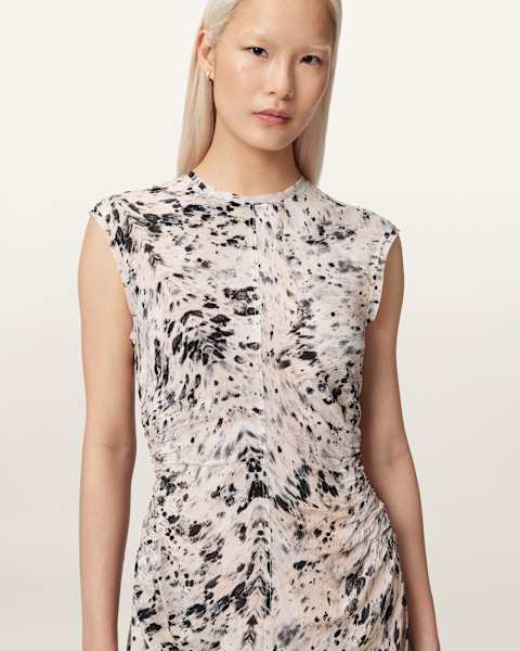 knee length dresses for ladies Ladies Easel Floral Printed Slub Dress - ED26149