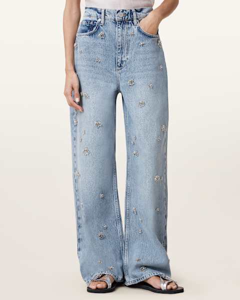 Image for Blake Embellished Wide Leg Denim Jeans
