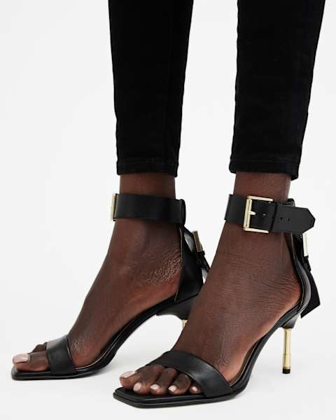 Chaussures à Talons AllSaints Jessie Block Bleu Foncé - 100% Cuir, Neuves En Boîte