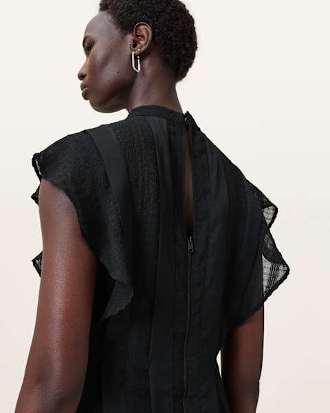 open lace back dress All Saints Black Silk Sequin Poison Mini Dress  Prelovely