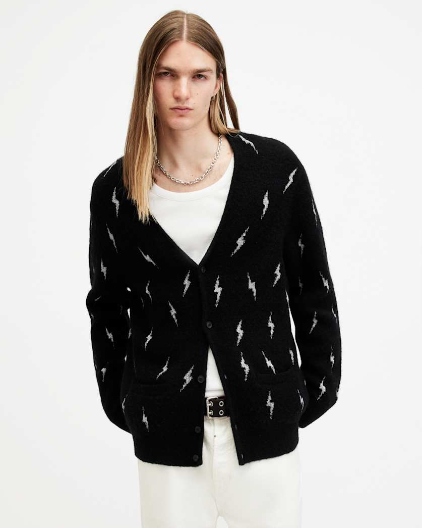 Zap V-Neck Lightning Motif Cardigan