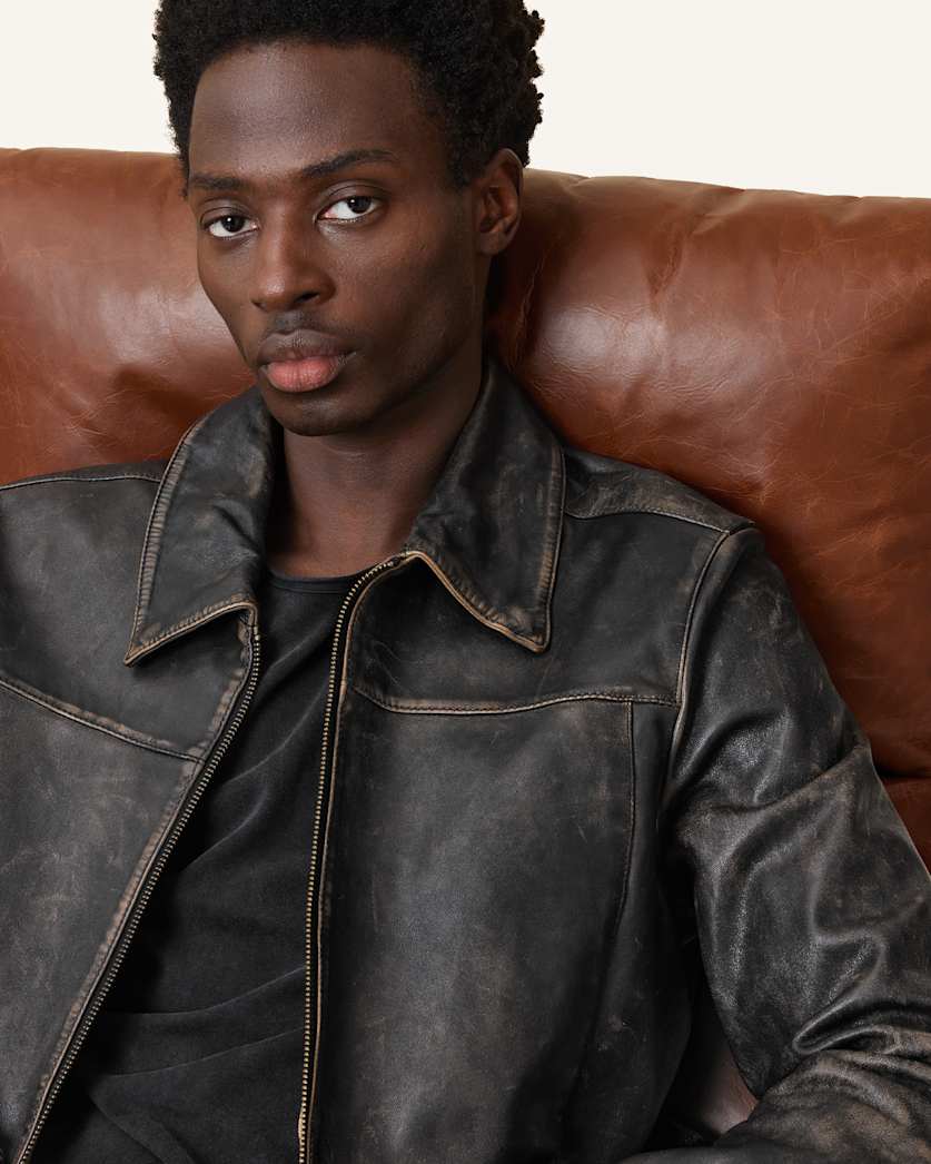Alkan Zip Up Two Tone Leather Jacket