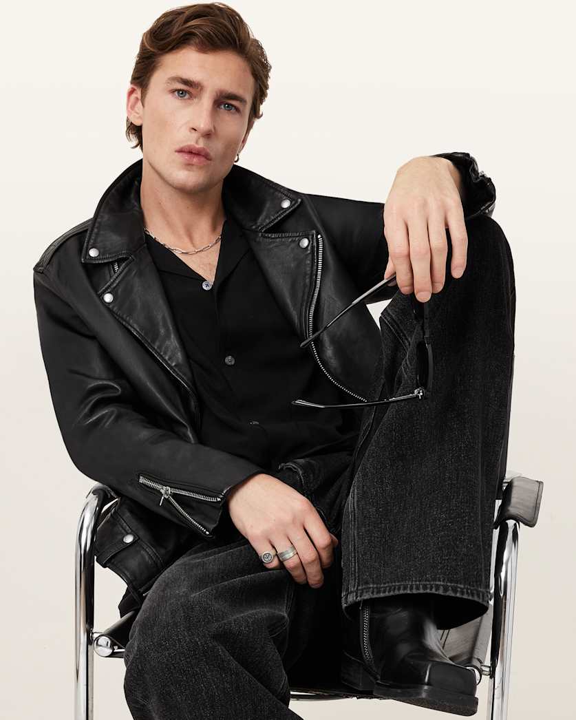 Milo Asymmetric Zip Leather Biker Jacket