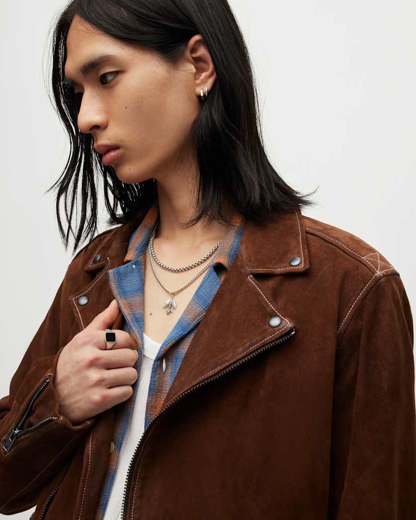 Milo Asymmetric Zip Suede Biker Jacket
