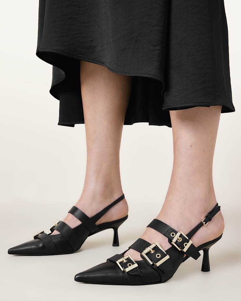 Vivian Leather Buckle Slingback Heels