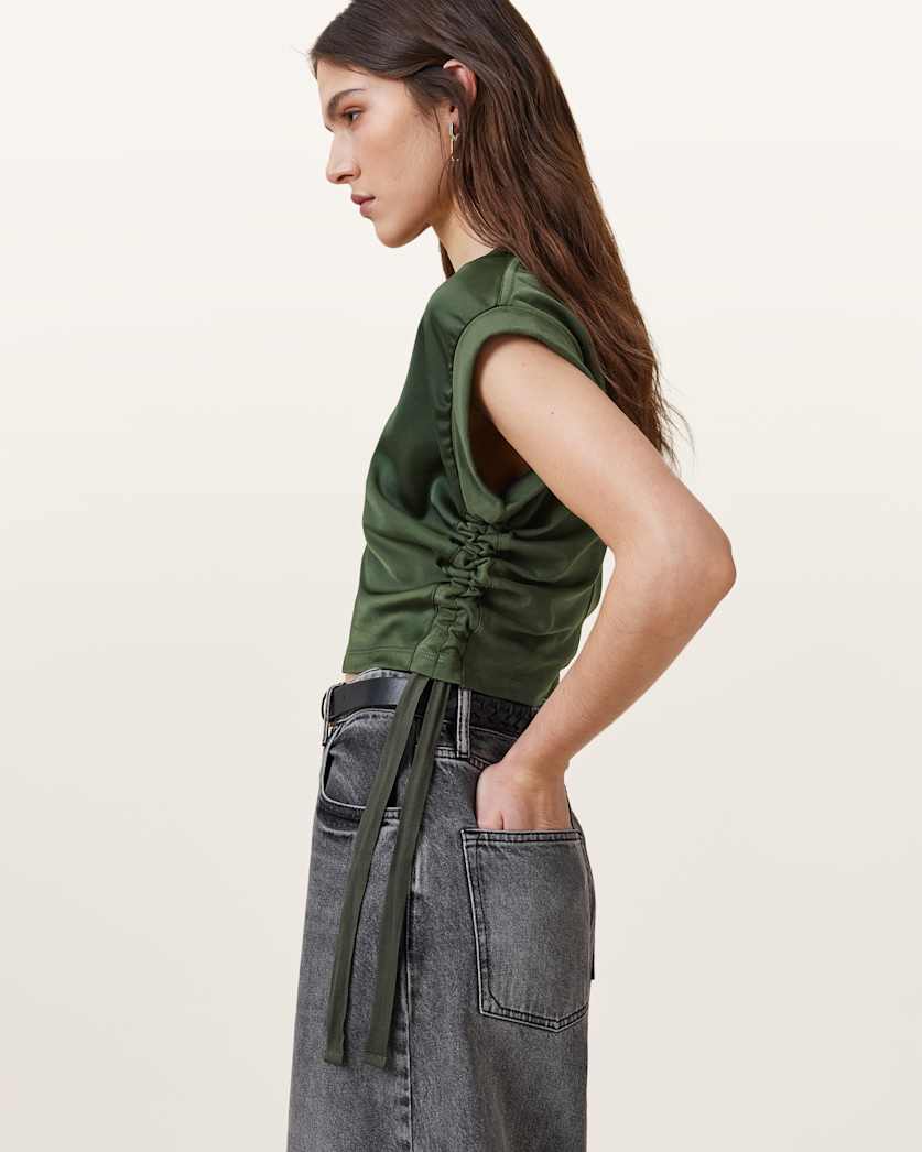 Mira Cropped Satin Drawcord T-Shirt