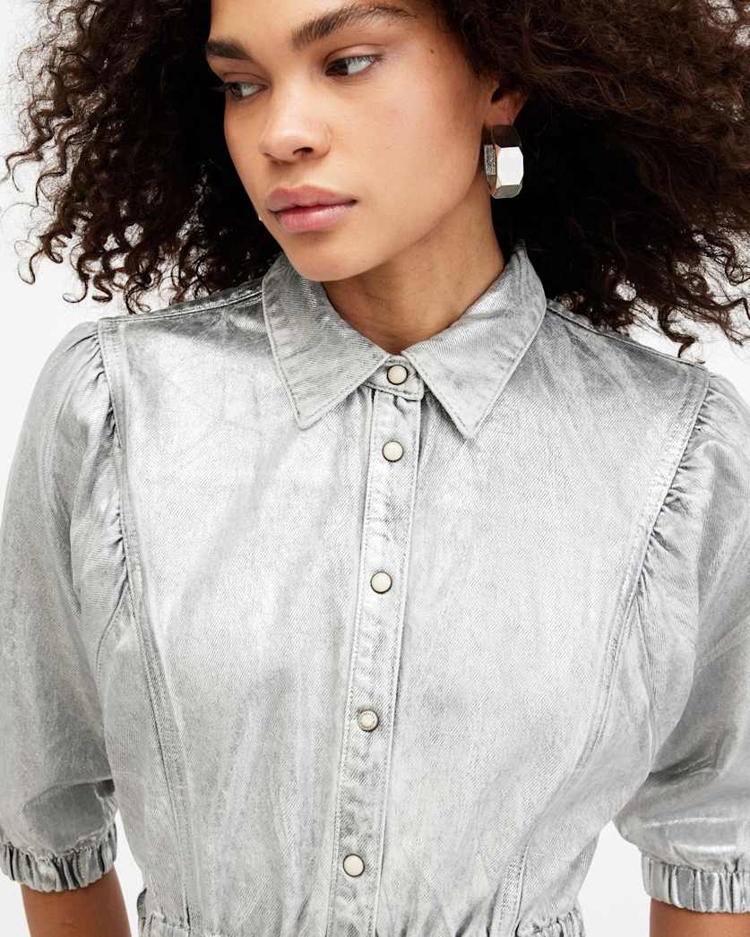 Osa Metallic Coated Denim Midi Dress