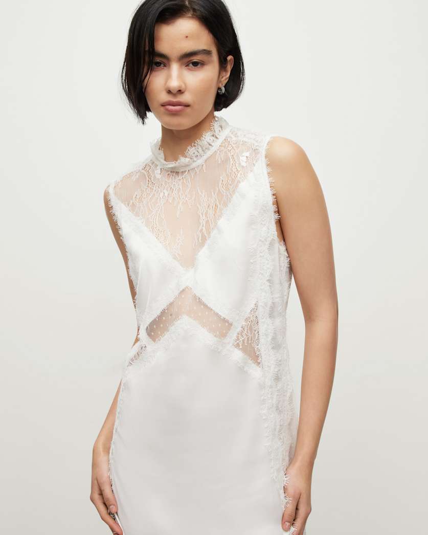 Mila Lace Panelled Frill Trim Maxi Dress