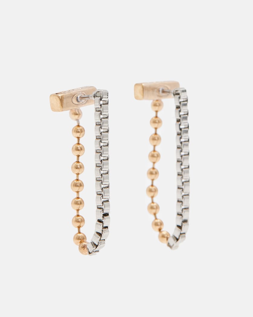 Box Chain Two Tone Ball Earrings