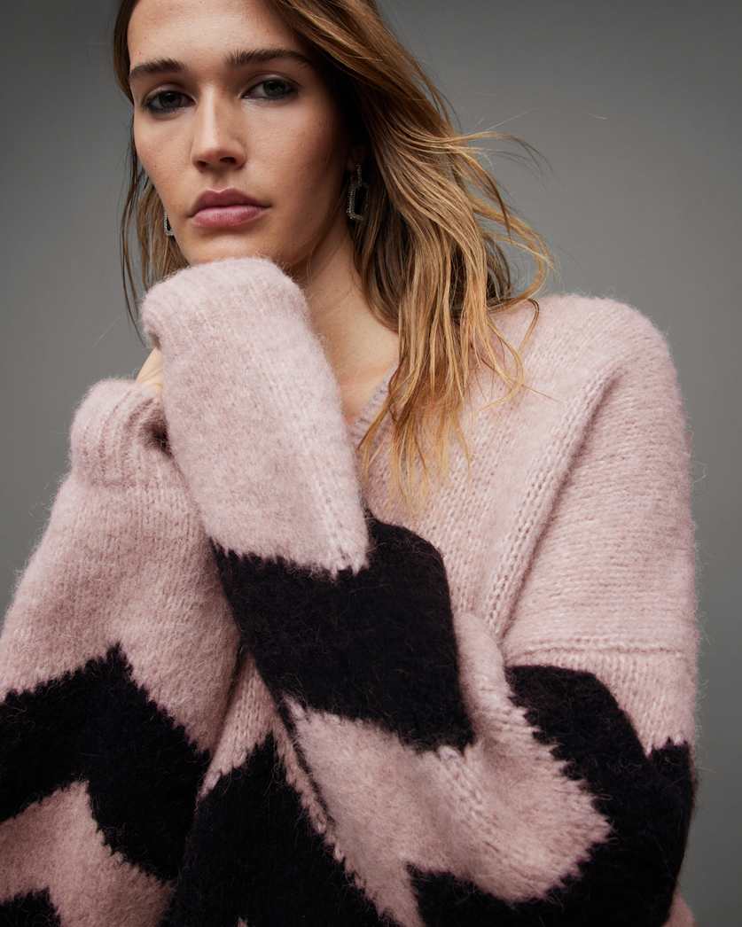 Ziggi Zig Zag Striped V-Neck Jumper