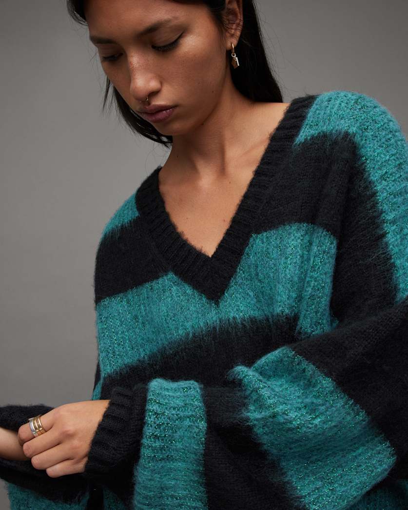 Lou Sparkle V-Neck Striped Sweater
