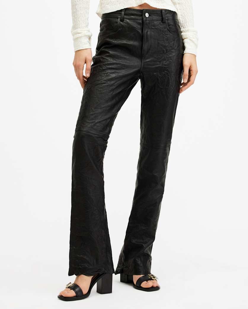 Pearson Slim Fit Raw Hem Leather Trousers