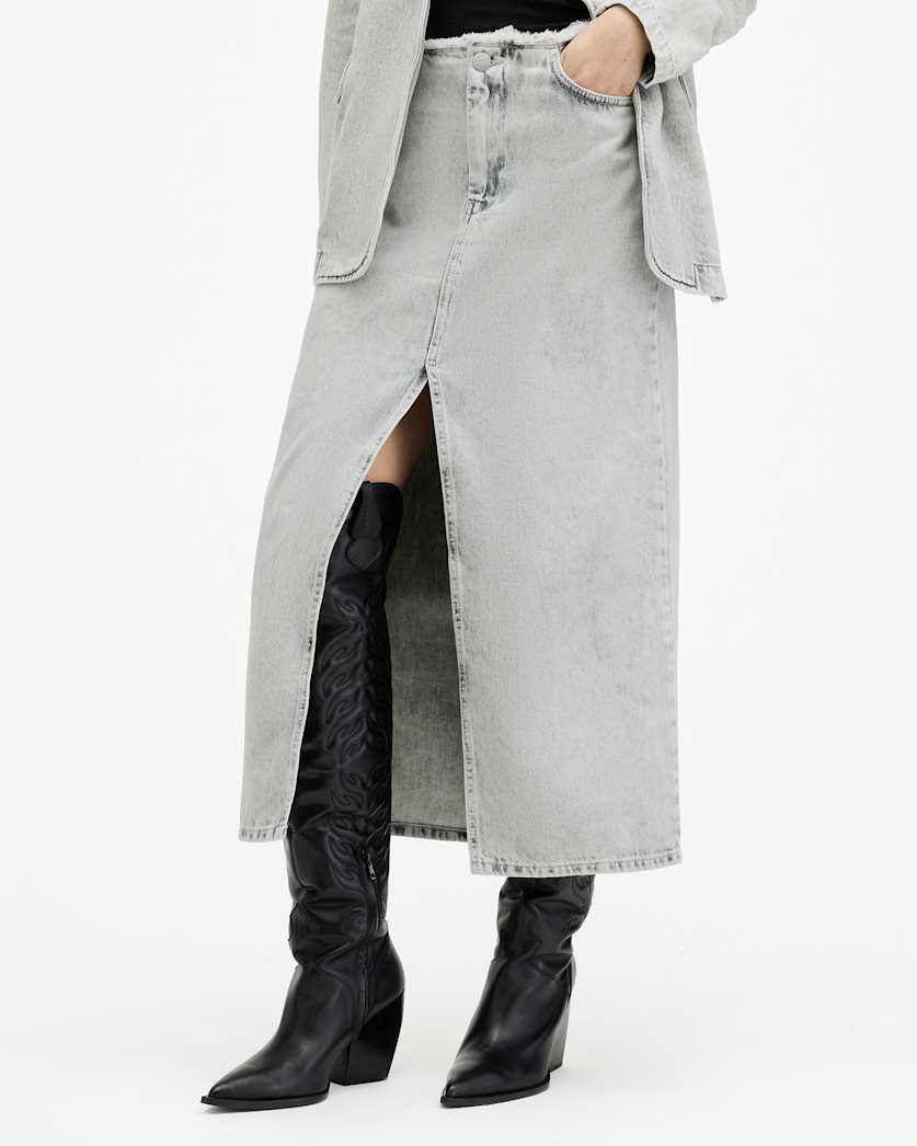 Honor Frayed Denim Maxi Skirt