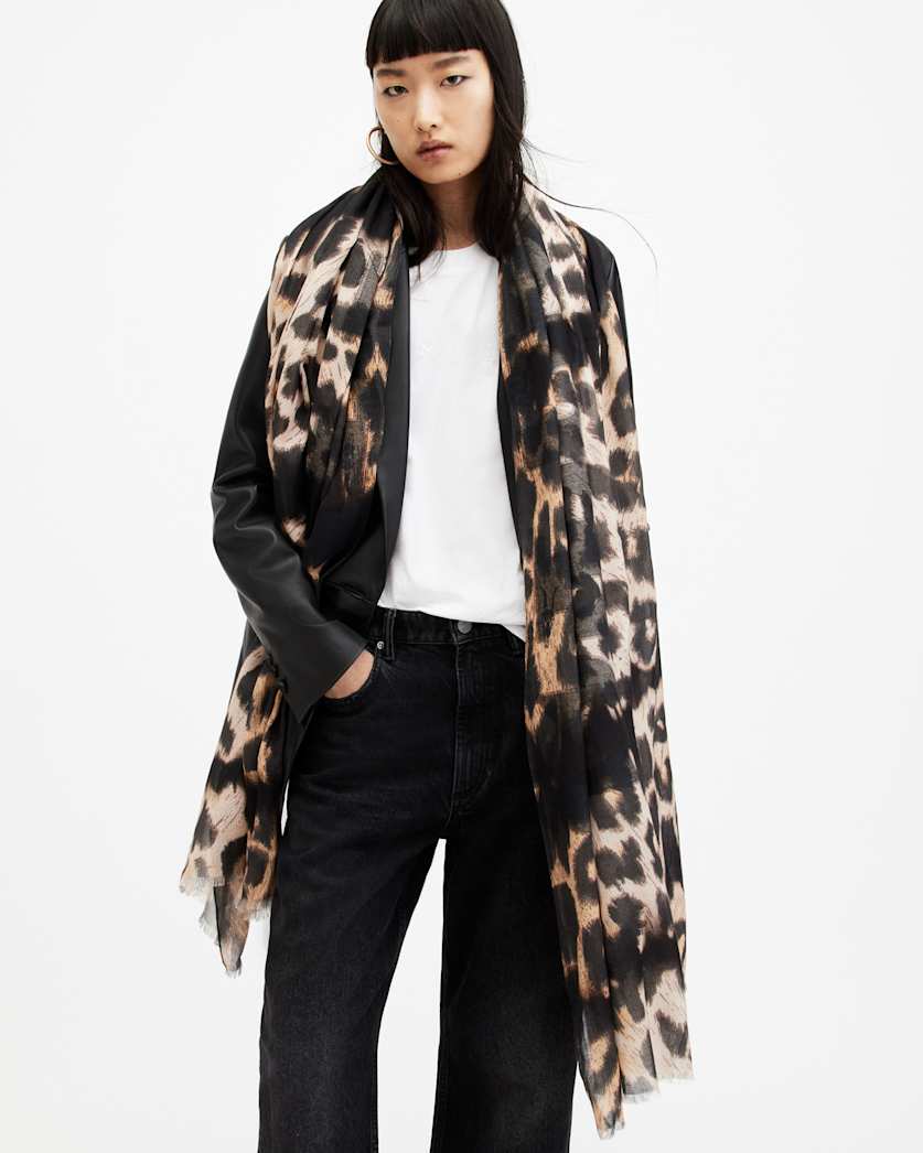 Oppose Leopard Print Oblong Logo Scarf