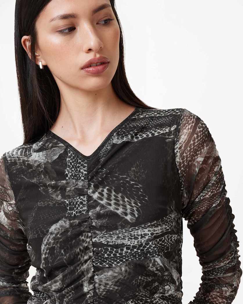Keiko Mesh Gathered V-Neck Midi Dress