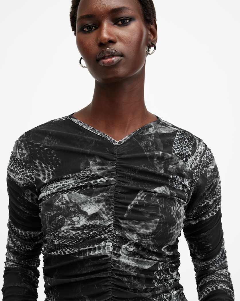 Keiko Mesh Gathered V-Neck Top