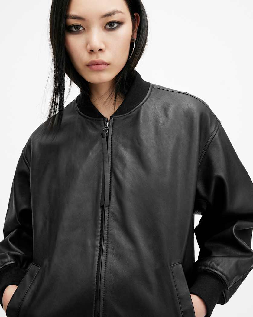 Belle Oversized Leather Bomber Jacket