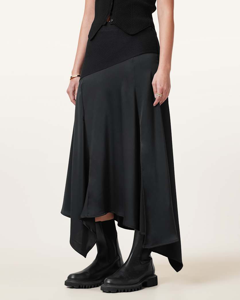 Pia Satin Asymmetric Maxi Skirt