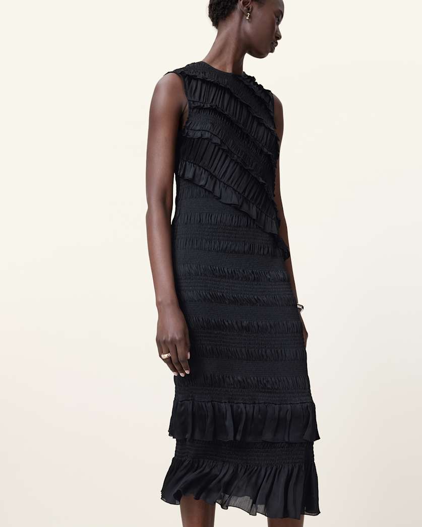 Nyla Sleeveless Shirred Midi Dress