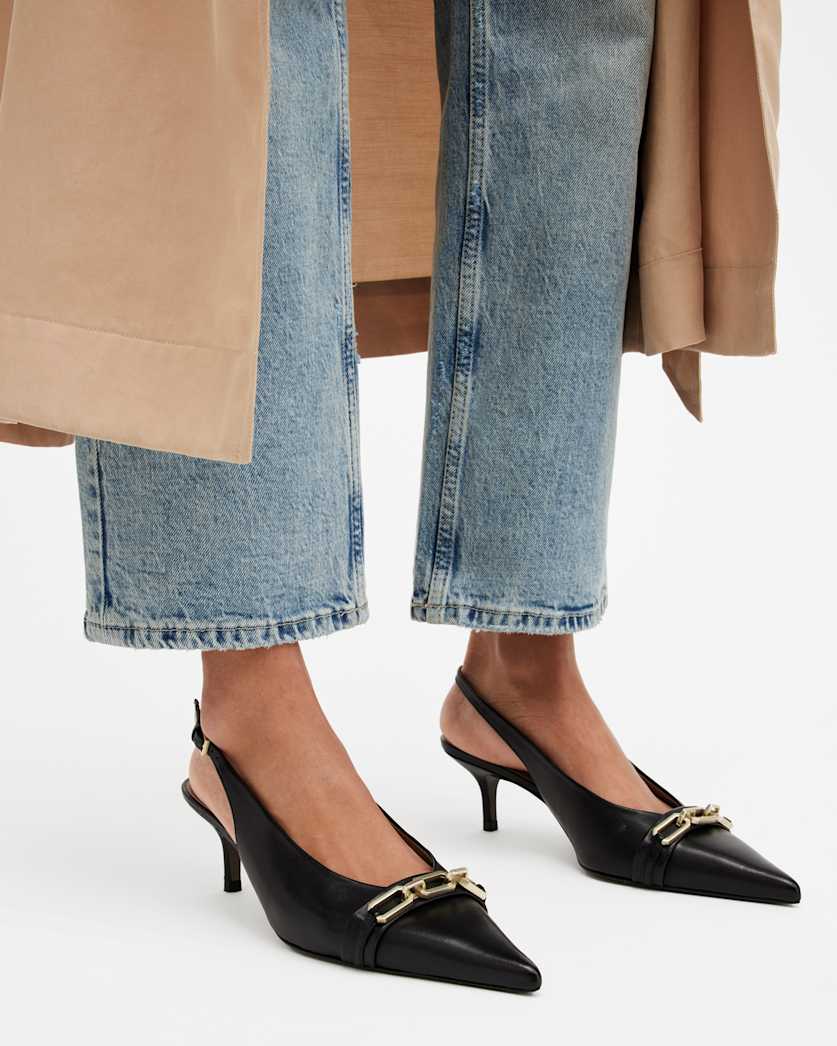 Grace Leather Chain Slingback Heels