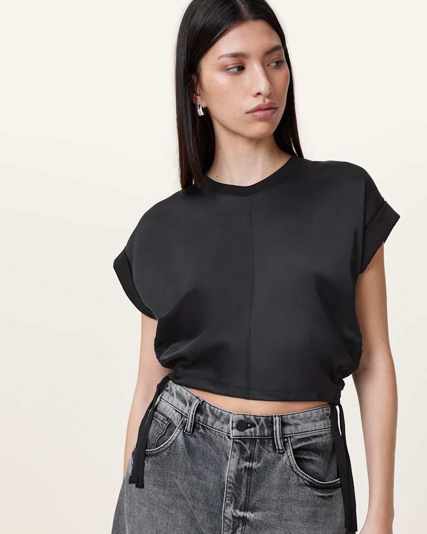 Mira Cropped Satin Drawcord T-Shirt