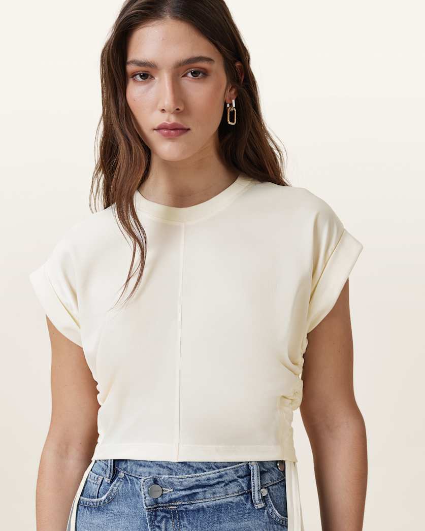 Mira Cropped Satin Drawcord T-Shirt