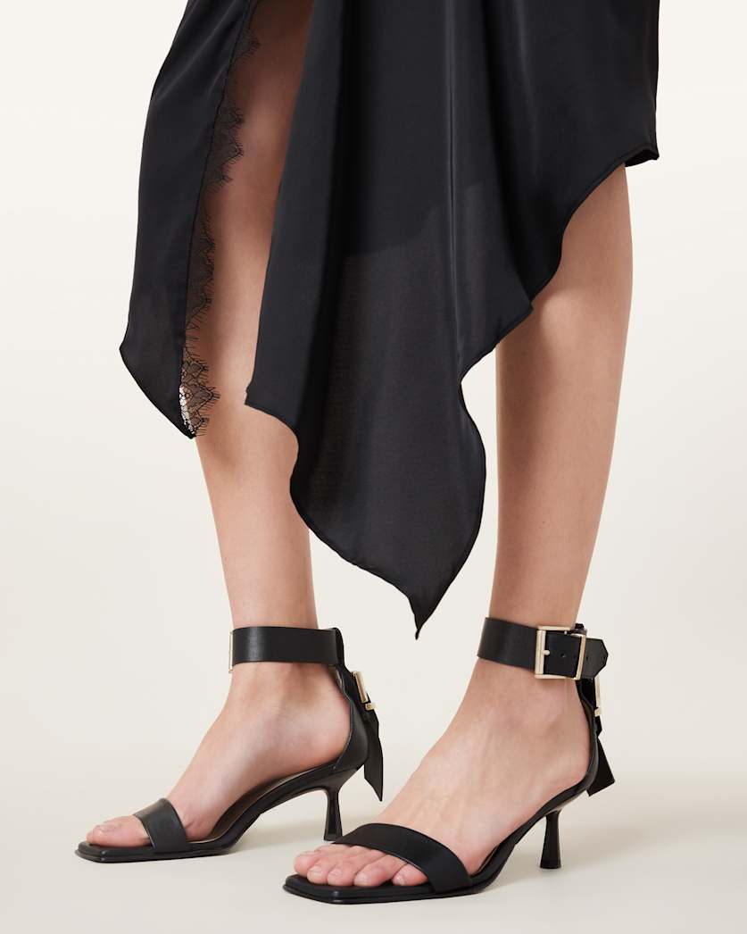 Noir Leather Heeled Sandals