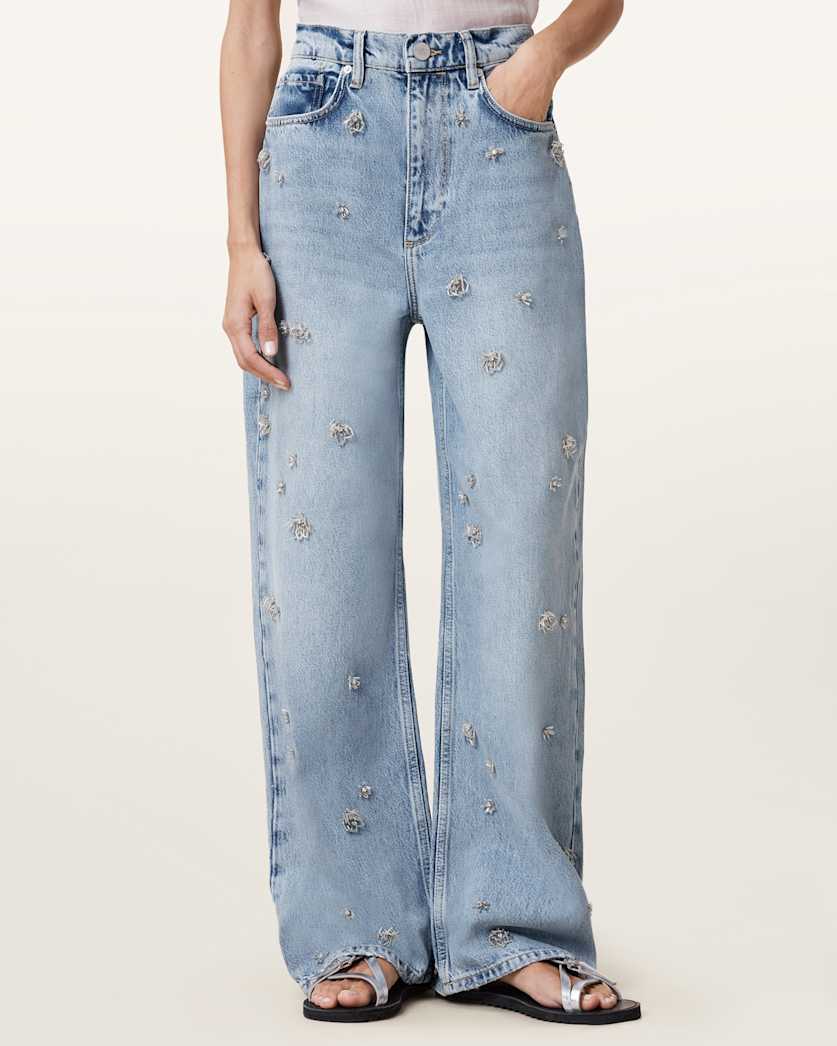Blake Embellished Wide Leg Denim Jeans