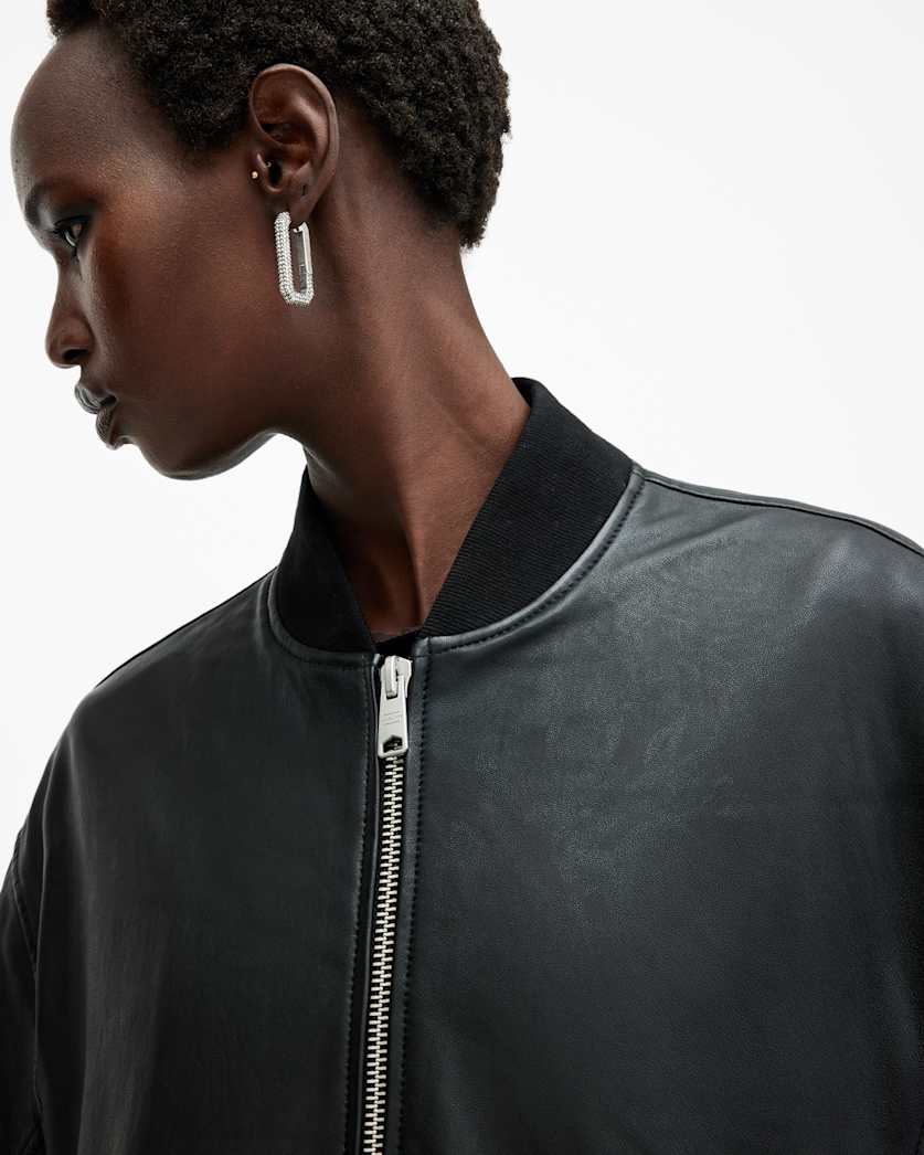 Yara Relaxed Fit Leather Bomber Jacket
