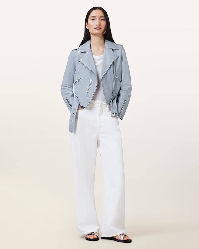 Balfern Denim-Effect Leather Biker Jacket