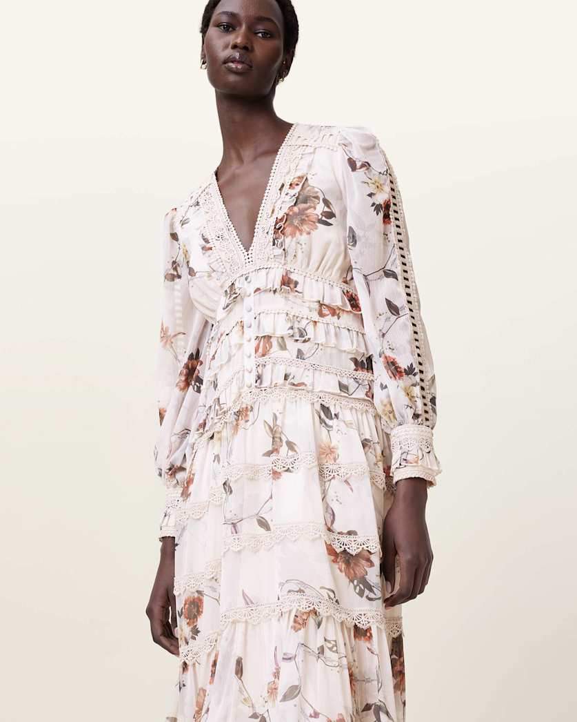 Zora Floral Ruffle Midi Dress