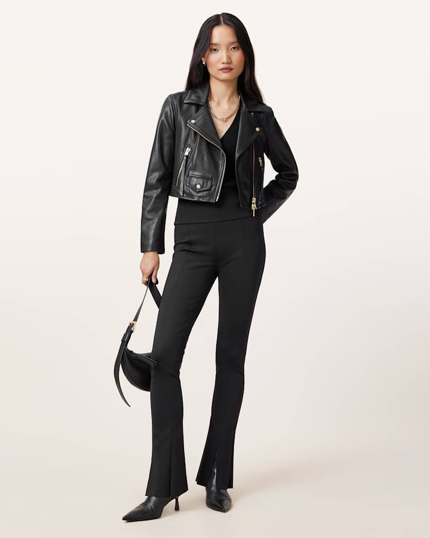 Elora Cropped Slim Leather Biker Jacket