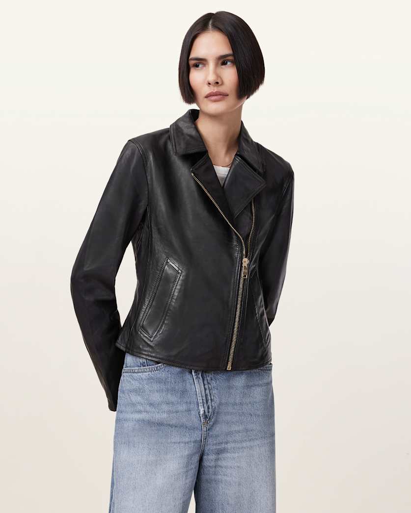 Vela Slim Fit Leather Biker Jacket
