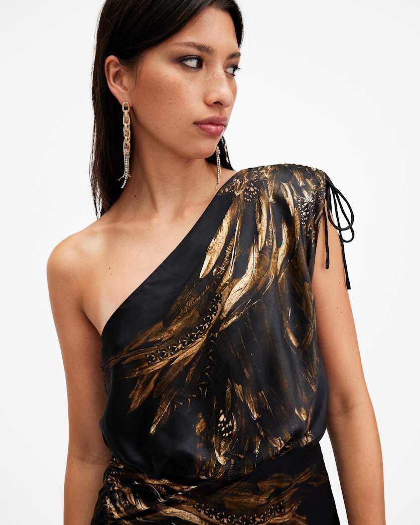 Laura Silk Blend One Shoulder Maxi Dress