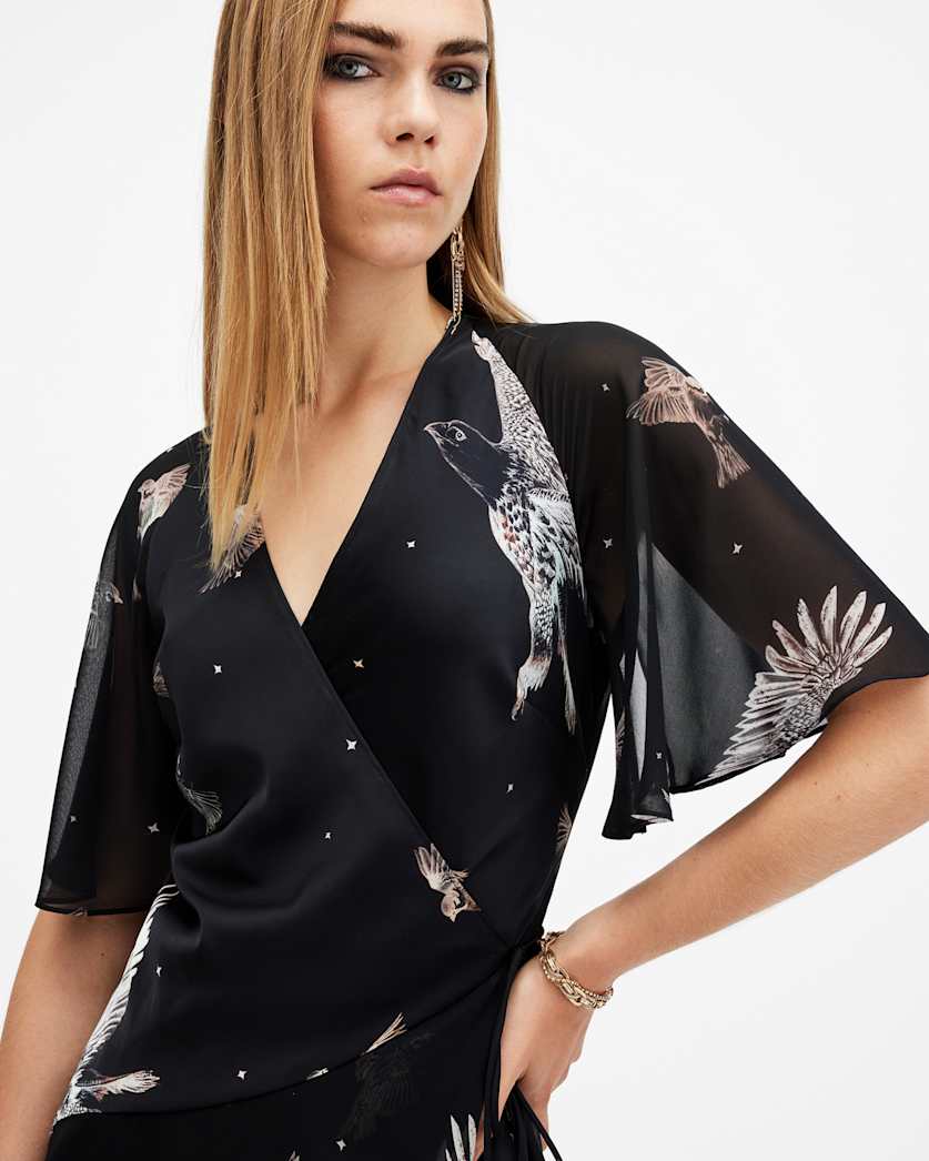 Alana Printed Wrap Over Midi Dress
