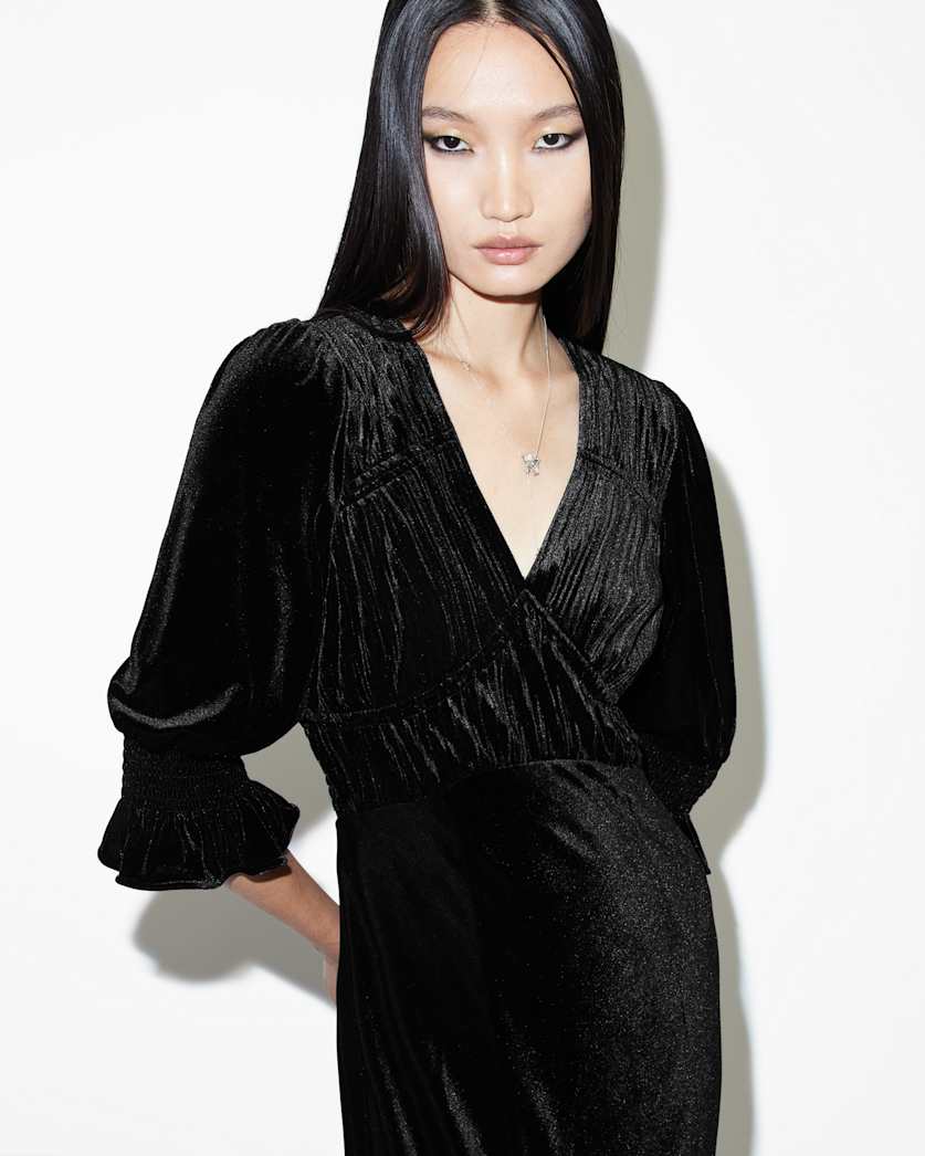 Ani V-Neck Velvet Midi Dress